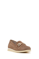 Women's Mink Suede Leather Comfort Loafer with Lace-up and Buckle | Derimod
