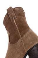 Women's Tan Zippered Suede Leather Cowboy Boots | Derimod