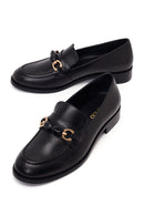 Woman Black Buckled Leather Masculine Loafer | Derimod