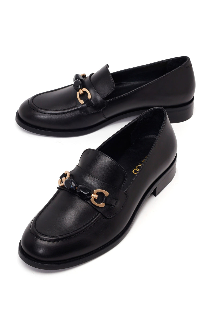 Kadın Siyah Tokalı Deri Maskülen Loafer