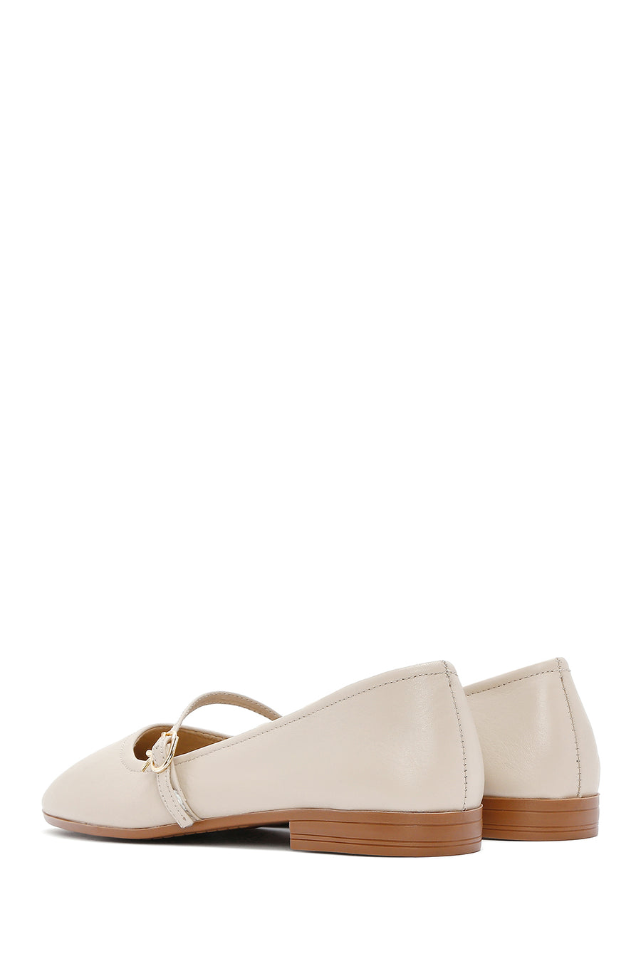 Women's Beige Strap Leather Ballerinas