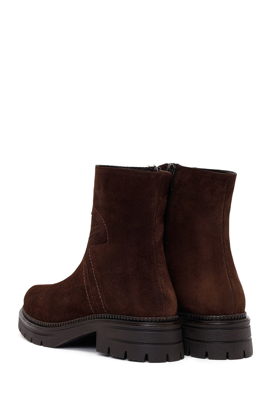 Woman Brown Thick-Soled Zip Closure Suede Casual Boots
