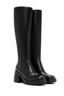 Women's Black Zippered Thick Heel Leather Boots | Derimod