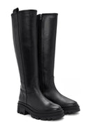 Women's Black Zippered Thick Soled Leather Boots | Derimod