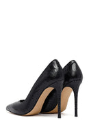Women's Black Patterned High Thin Heel Leather Stiletto | Derimod