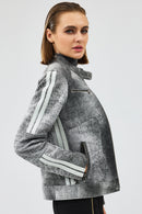 Sporty Women's Gray Short Nubuck Leather Sports Jacket | Derimod