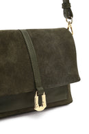 Woman Green Long-Strap Suede Crossbody Bag | Derimod