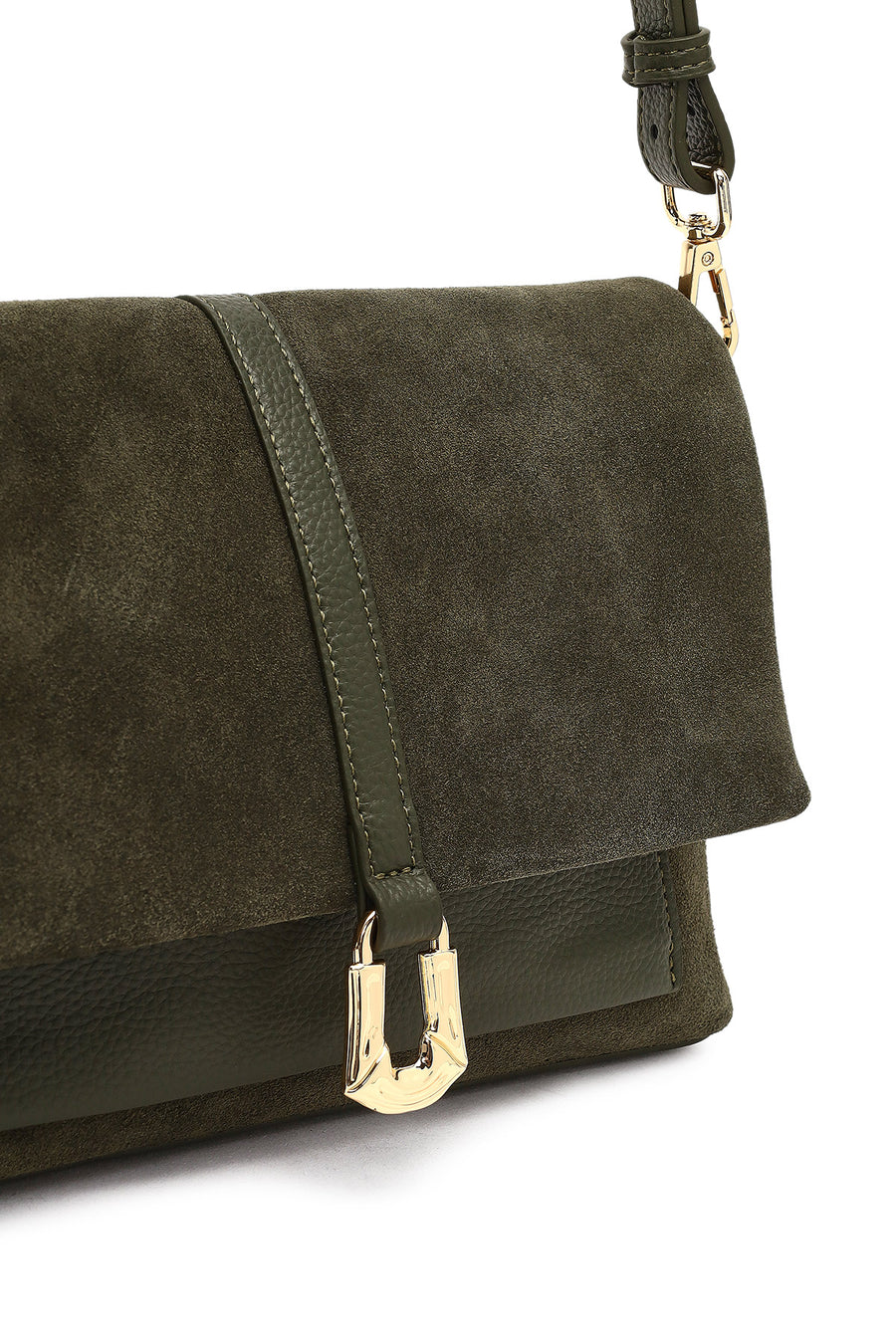Woman Green Long-Strap Suede Crossbody Bag