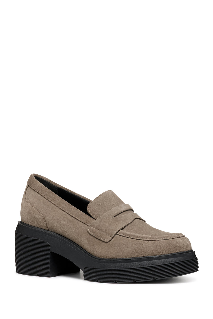 Geox Women's Mink Spherica Ec15 Thick Heel Suede Leather Masculine Loafer