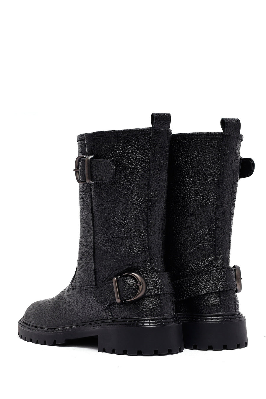 Woman Siyah Leather Biker Bot