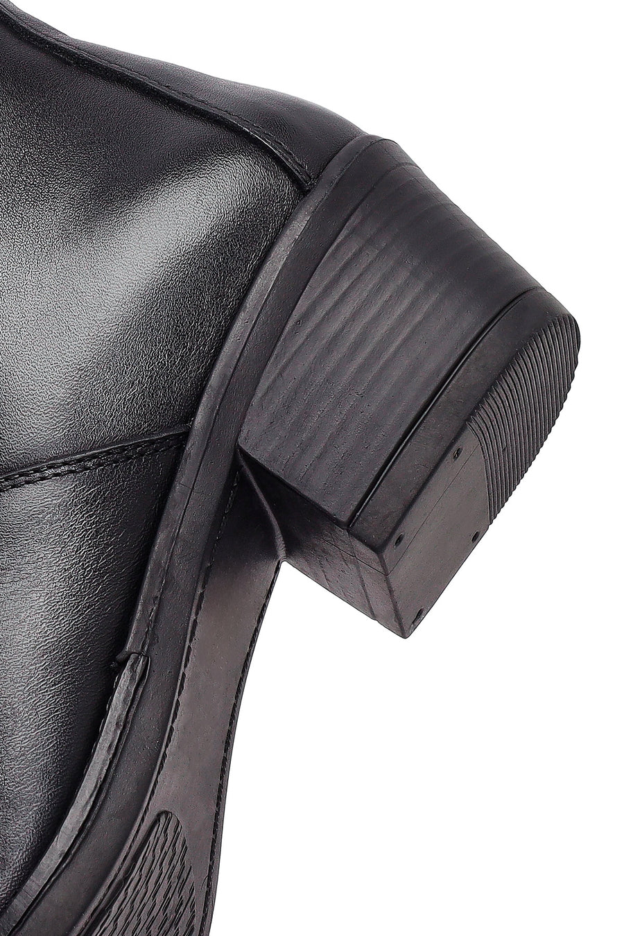 Women's Black Thick Heeled Leather Cowboy Boots