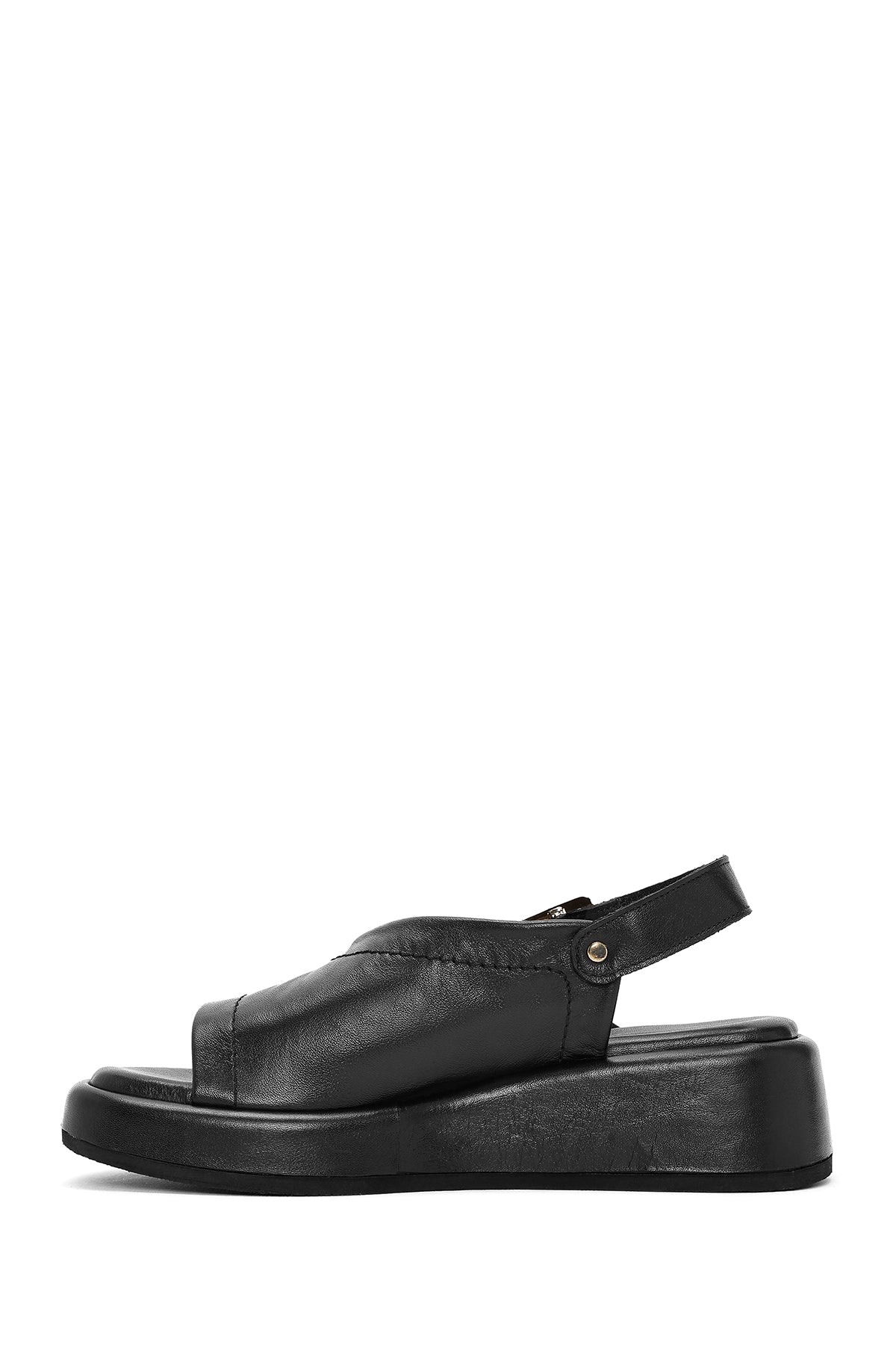 Kadın Siyah Bilekten Tokalı Kalın Tabanlı Deri Sandalet