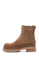 Women's Tan Suede Leather Chelsea Boots | Derimod