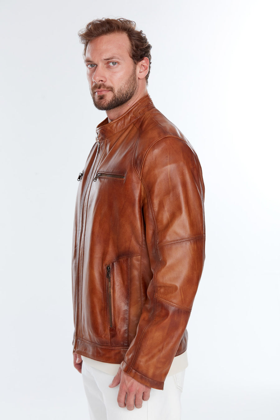 Alanzo(Plus) Men's Camel Leather Jacket