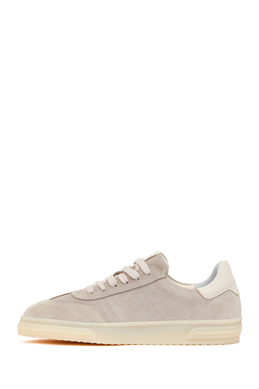 Woman Beige Lace-Up Suede Leather Sneakers