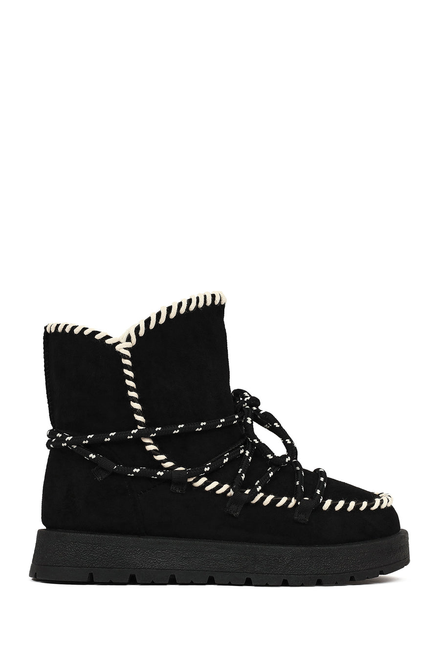 Woman Black Lace-Up Thick-Sole Suede Teddy Boots WF250006SS | Derimod