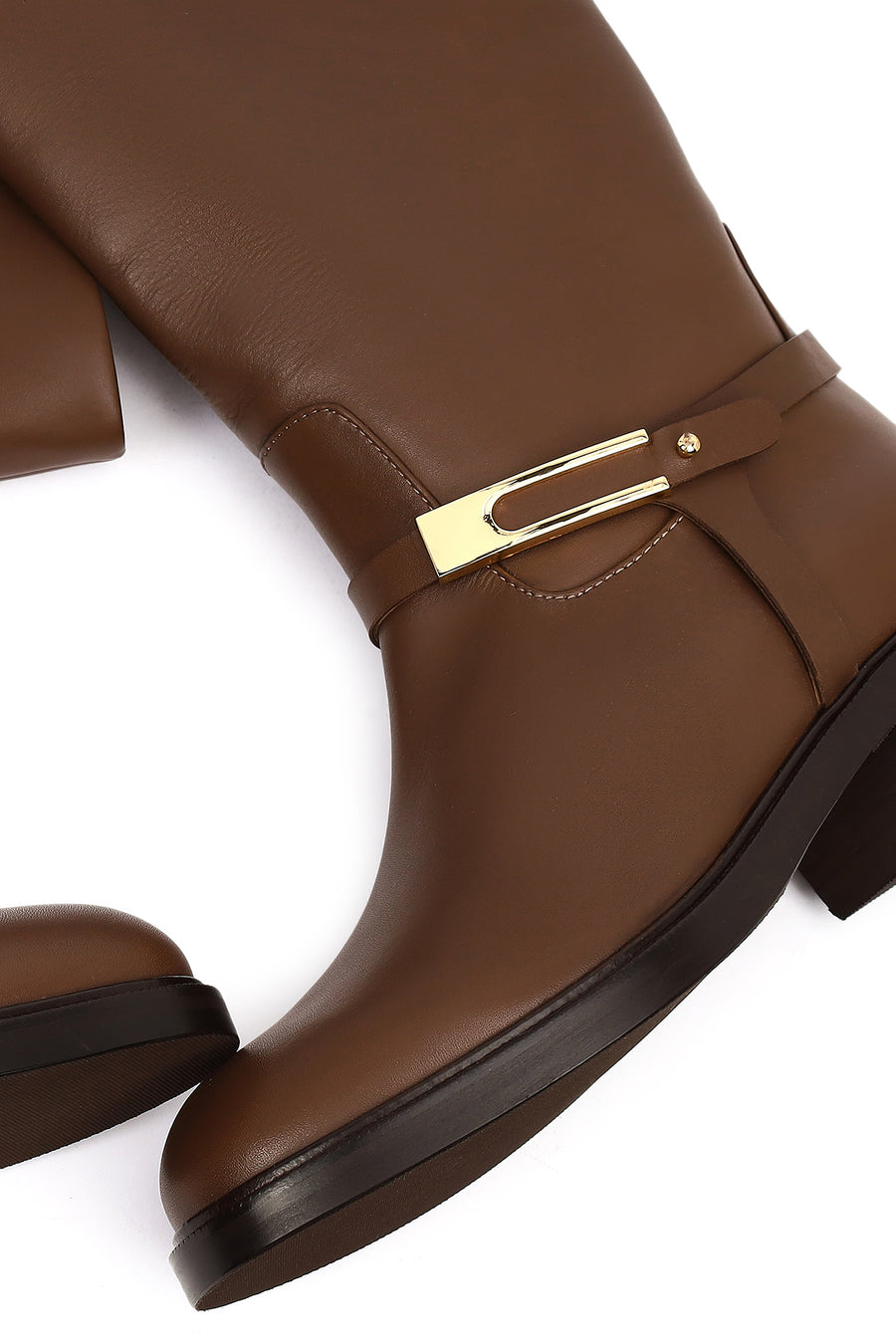 Women's Brown Buckled Leather Boot