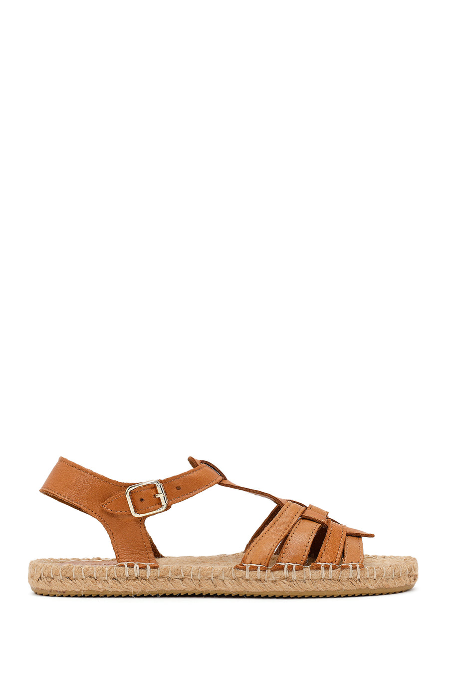 Woman Tan Ankle-Strap Buckled Leather Espadrilles Sandal 26SFD206518 | Derimod