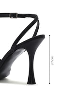 Kadın Siyah Bilekten Bağlamalı İnce Yüksek Topuklu Desenli Deri Sandalet | Derimod