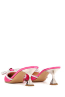 Women's Pink Leather Stone Heeled Slippers | Derimod