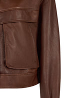 Margot Woman Whiskey Short Collar Fur Leather Jacket | Derimod