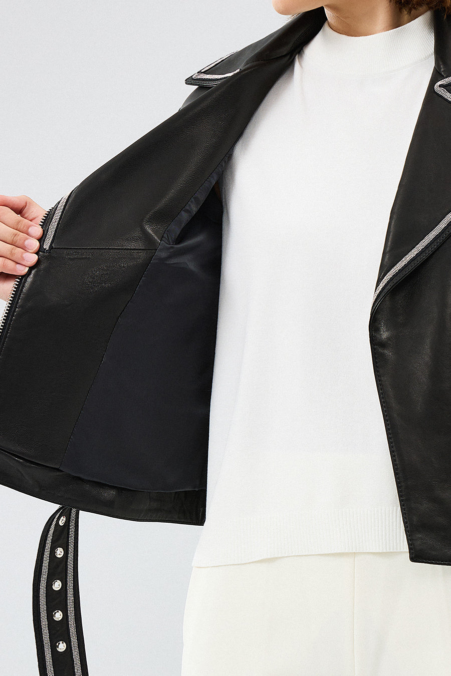 Lady Women's Black Short Leather Jacket
