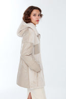 Chamonix Women's Beige Hooded Teddy Leather Coat | Derimod