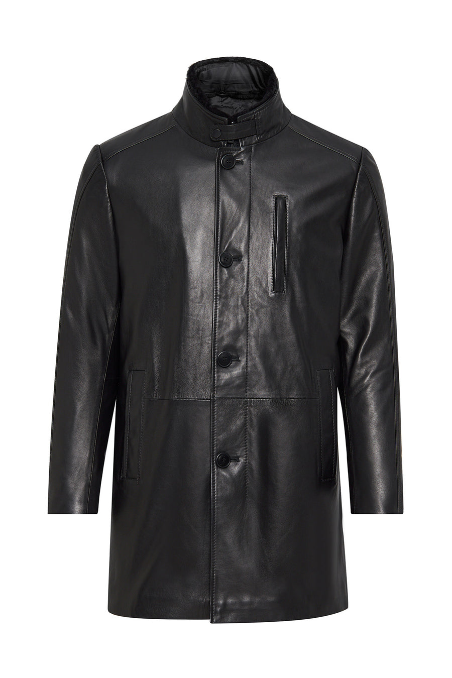 Barella Men's Black Collar Furry Leather Trench Coat
