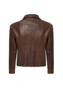 Edwina Women's Brown Leather Jacket with Removable Sleeves | Derimod