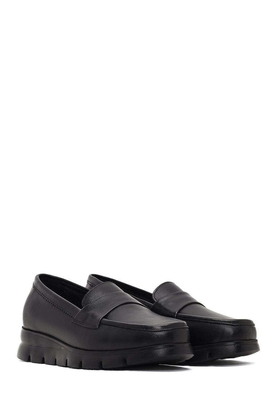 Kadın Siyah Dolgu Topuklu Deri Comfort Loafer