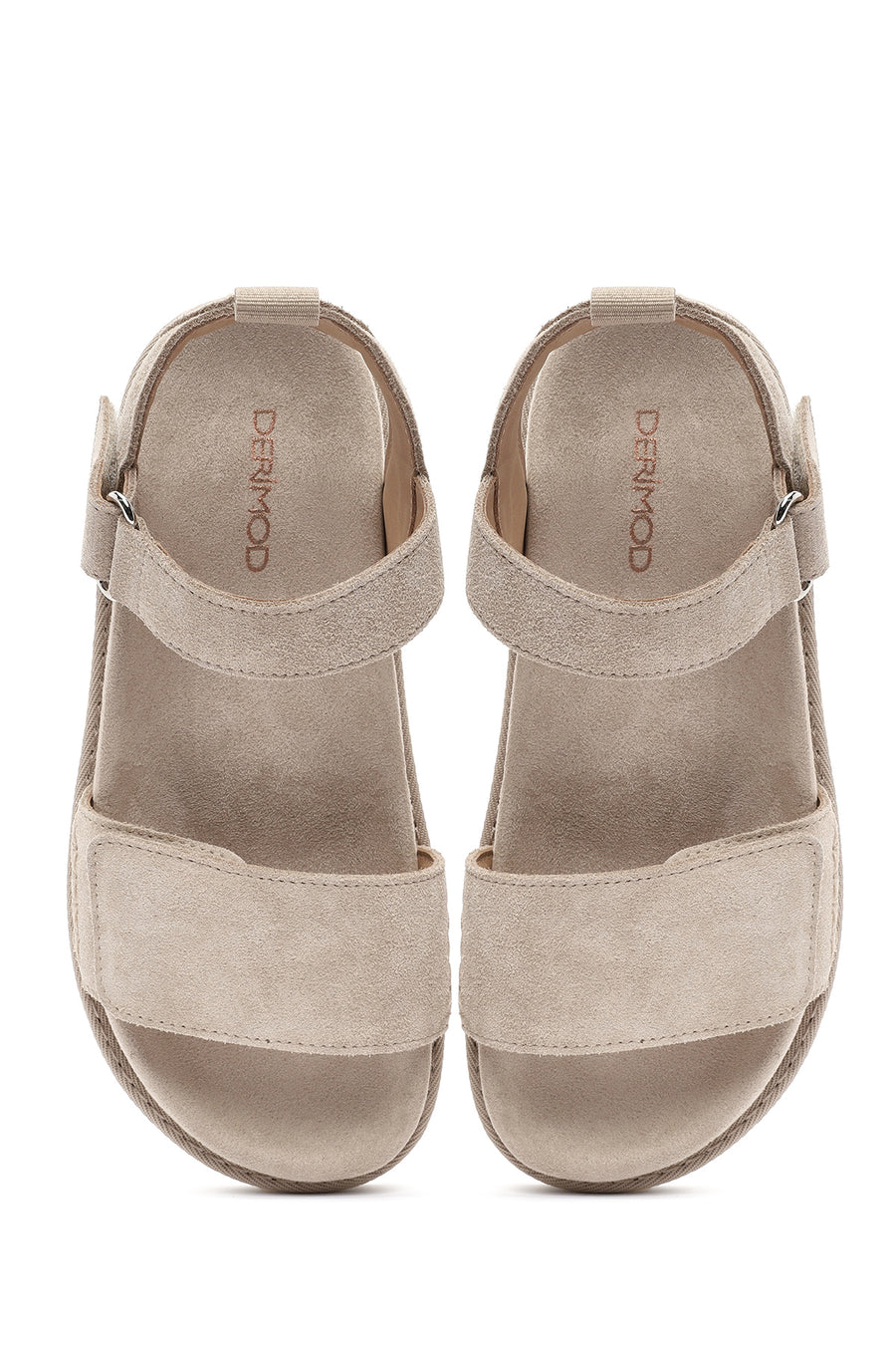 Women's Cream Strappy Thick Soled Suede Leather Sandals
