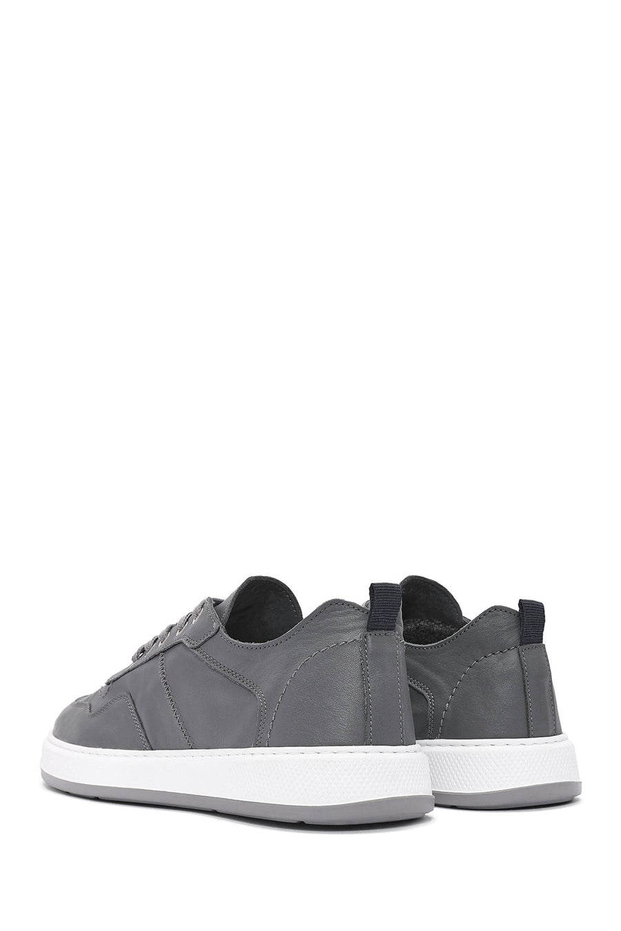 Men's Grey Lace-Up Leather Sneakers