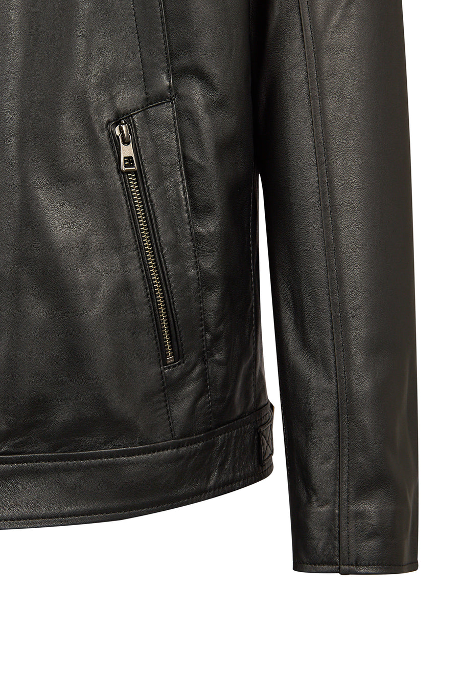 Lucas Male Black Mandarin Collar Leather Jacket