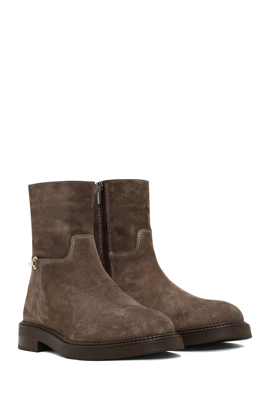 Woman Mink Zip Closure Buckled Suede Boots