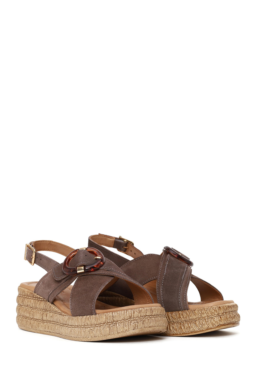 Woman Mink Buckled Wedge Heel Suede Sandal