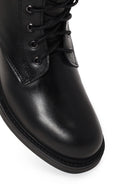 Woman Black Zip Closure Lace-Up Chunky-Heeled Leather Combat Boots | Derimod