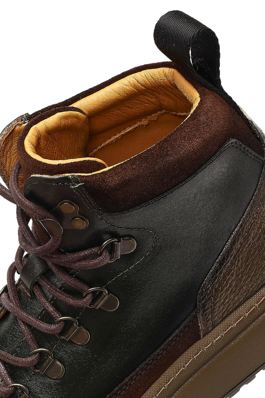 Men's Green Lace-Up Thick Sole Leather Sports Boots