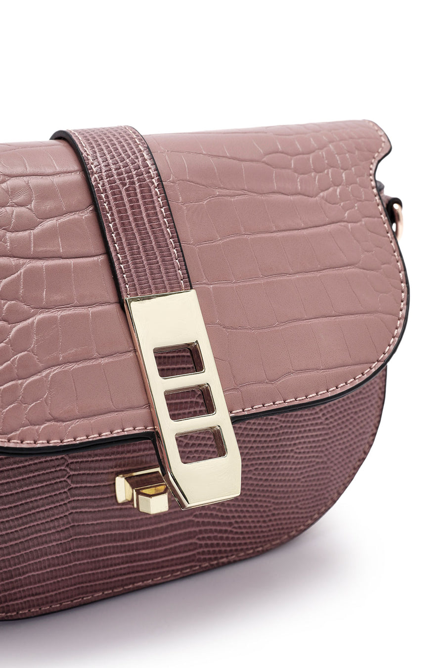 Women's Pink Long Strap Crocodile Patterned Shoulder Bag