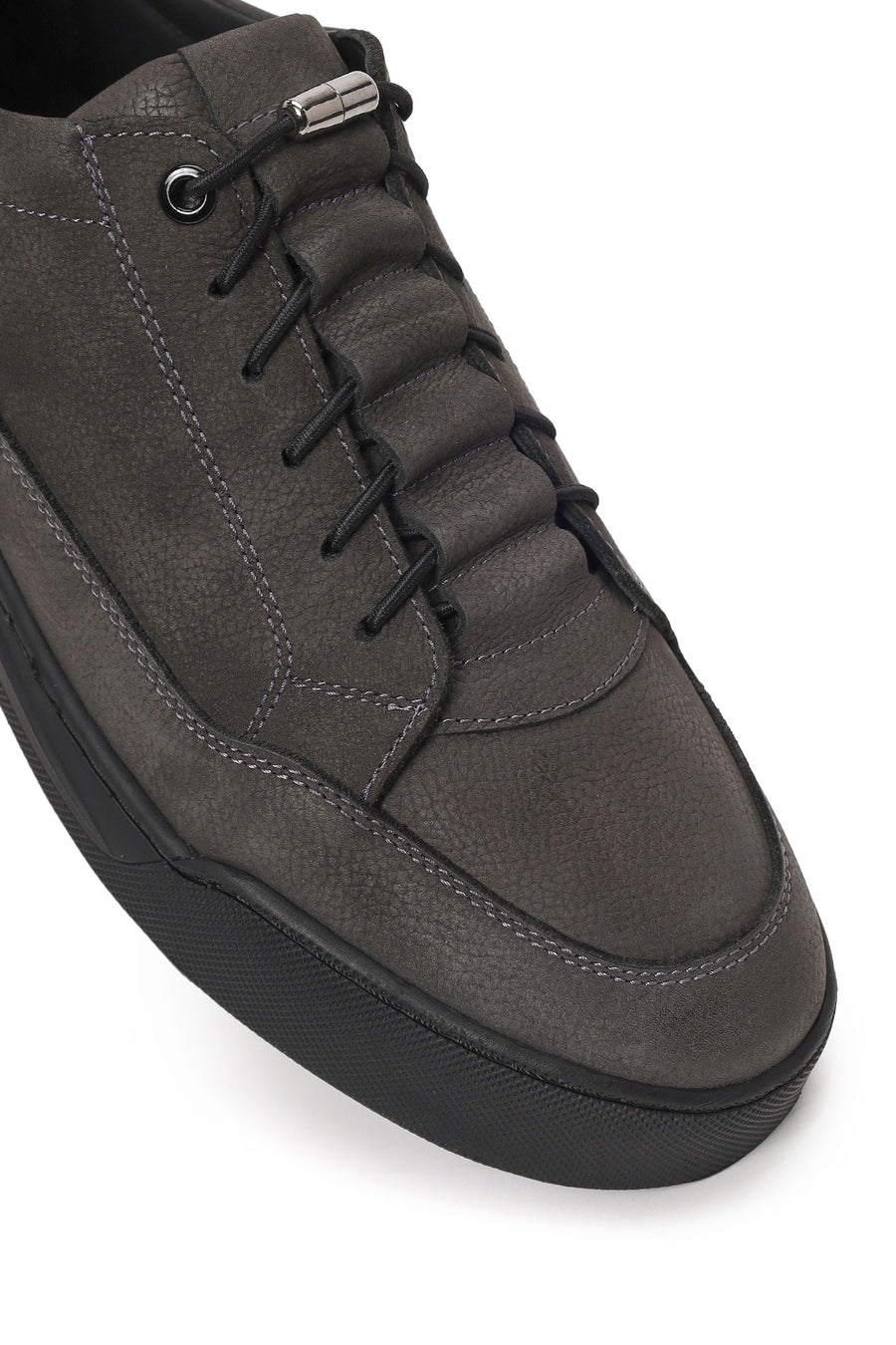Male Gray Lace-up Thick-soled Nubuck Leather Casual Sneaker