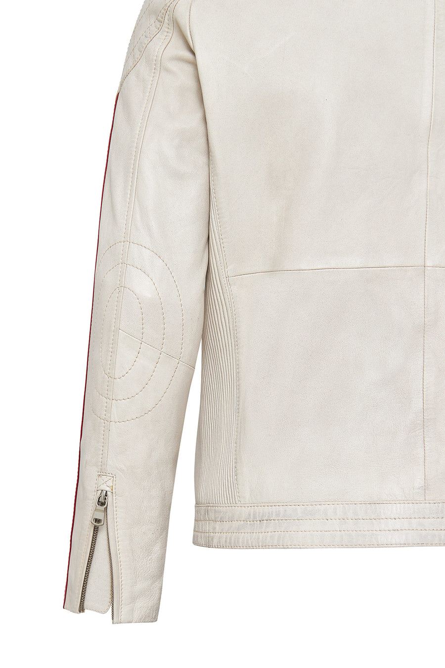 Storm Men's White Slim-Fit Leather Jacket with Emblem