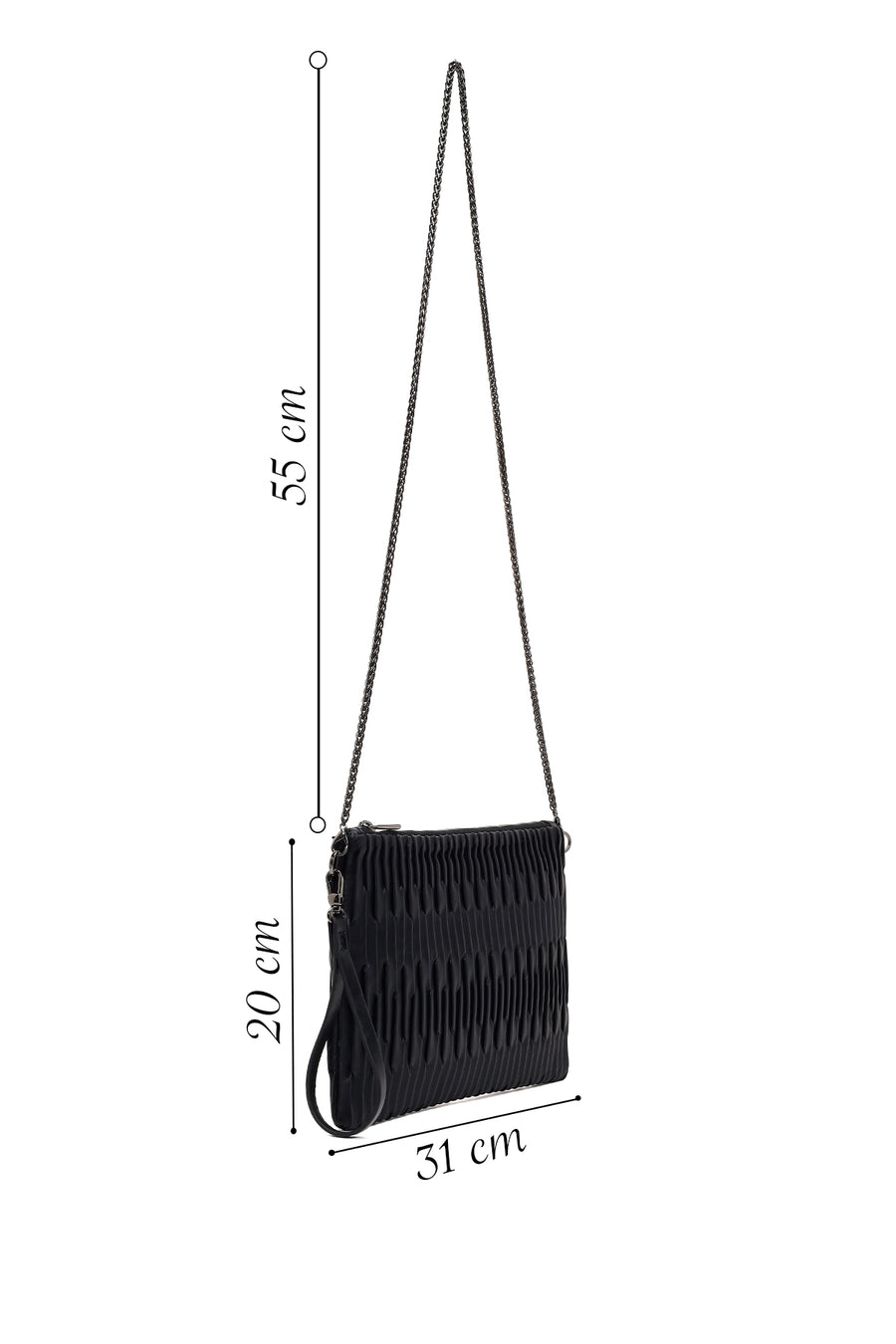 Woman Black Chain-Strap Patterned Clutch Bag