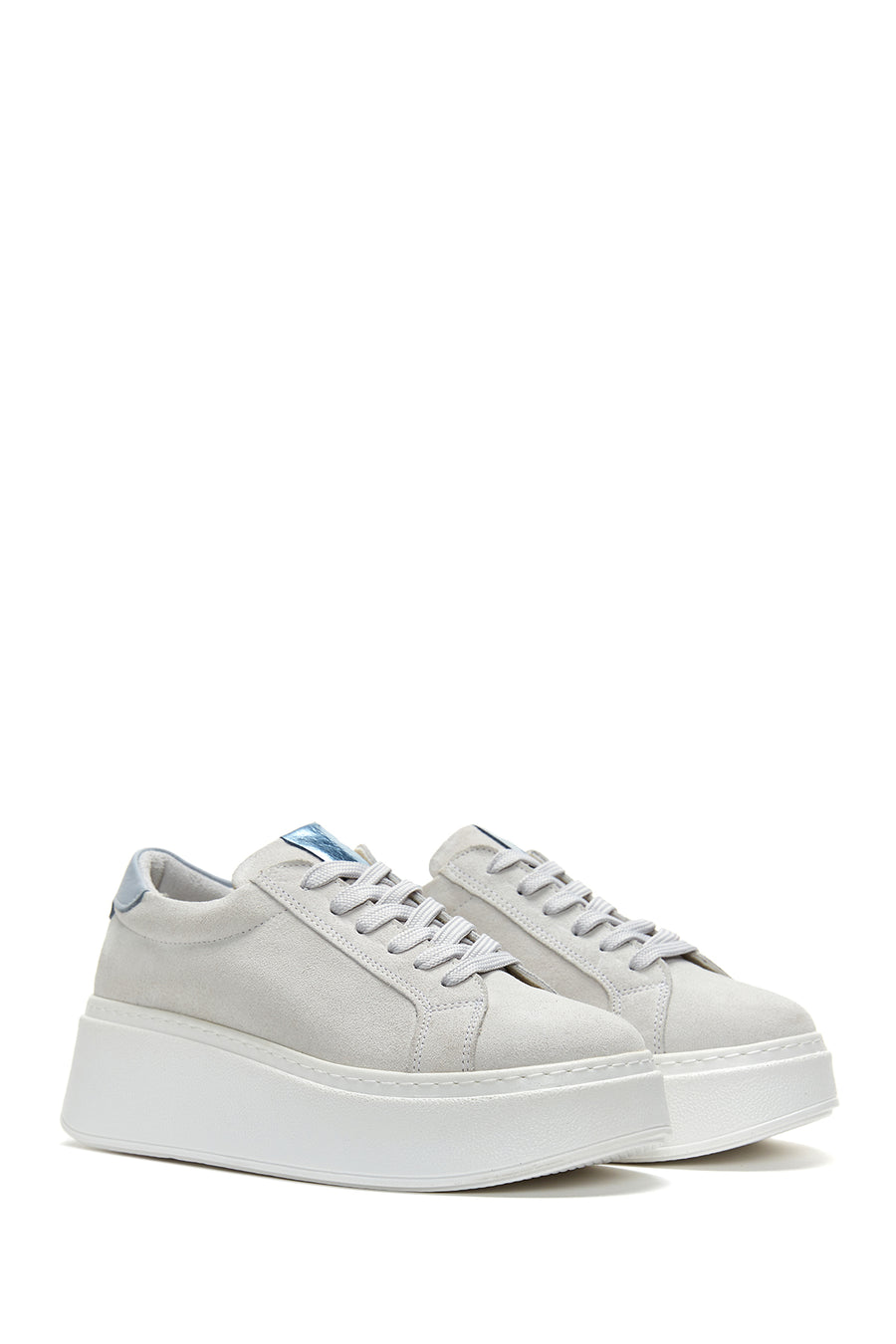 Kadın Gri Süet Deri Kalın Tabanlı Sneaker