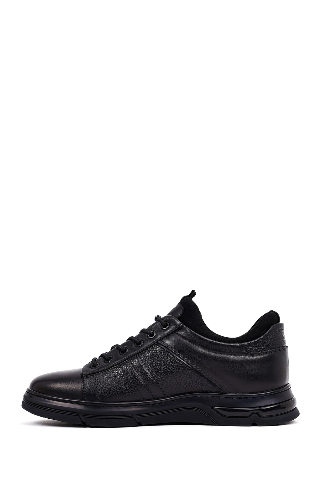 Erkek Siyah Bağcıklı Deri Casual Sneaker