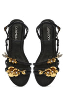 Women's Black Ankle Buckle Stoned Sandals | Derimod