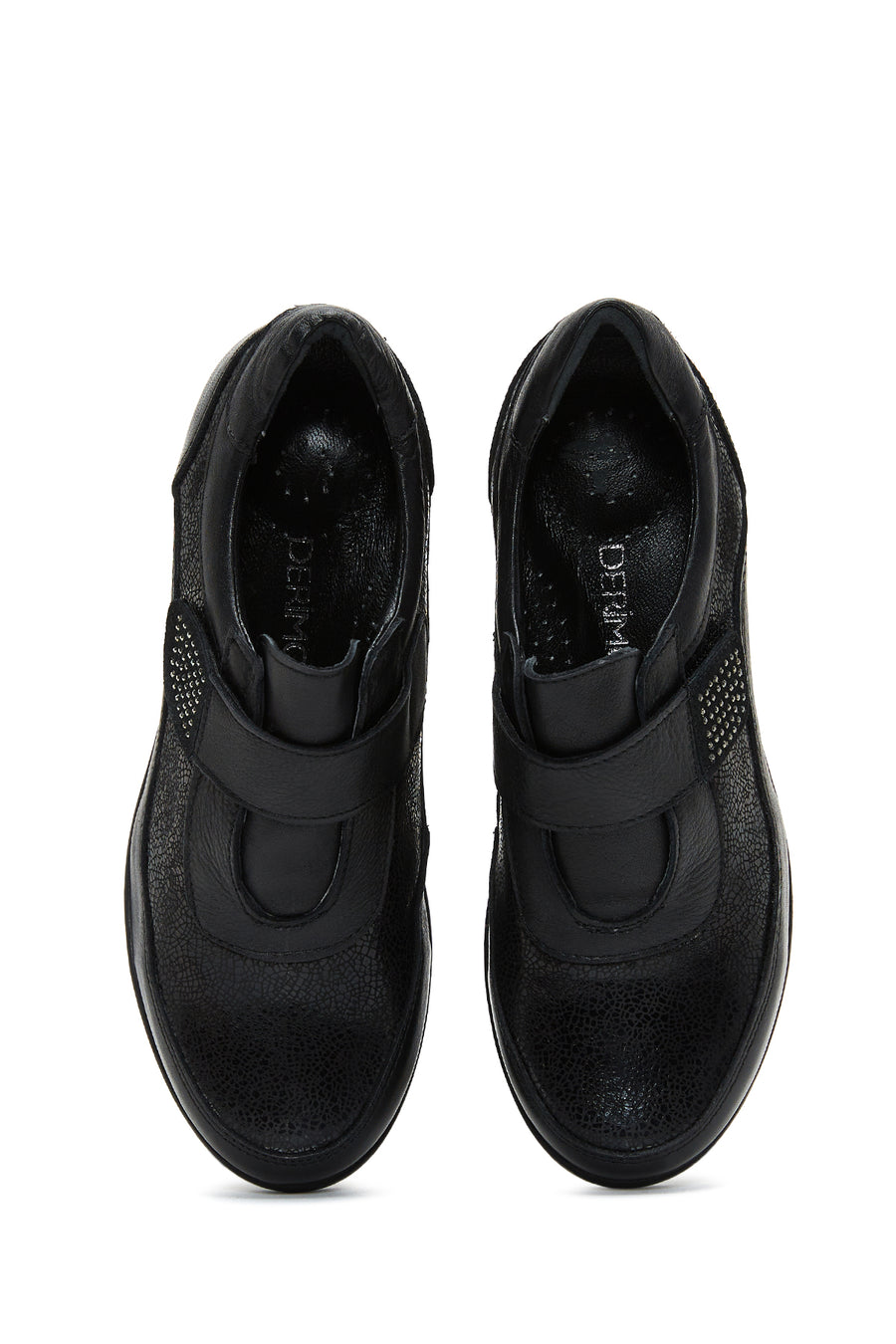 Women's Black Leather Wedge Heeled Comfort Shoes
