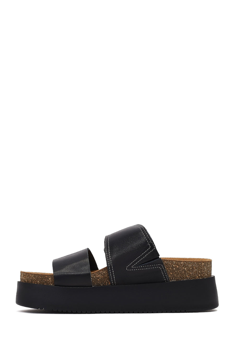 Women's Black Buckled Thick-Soled Leather Slippers