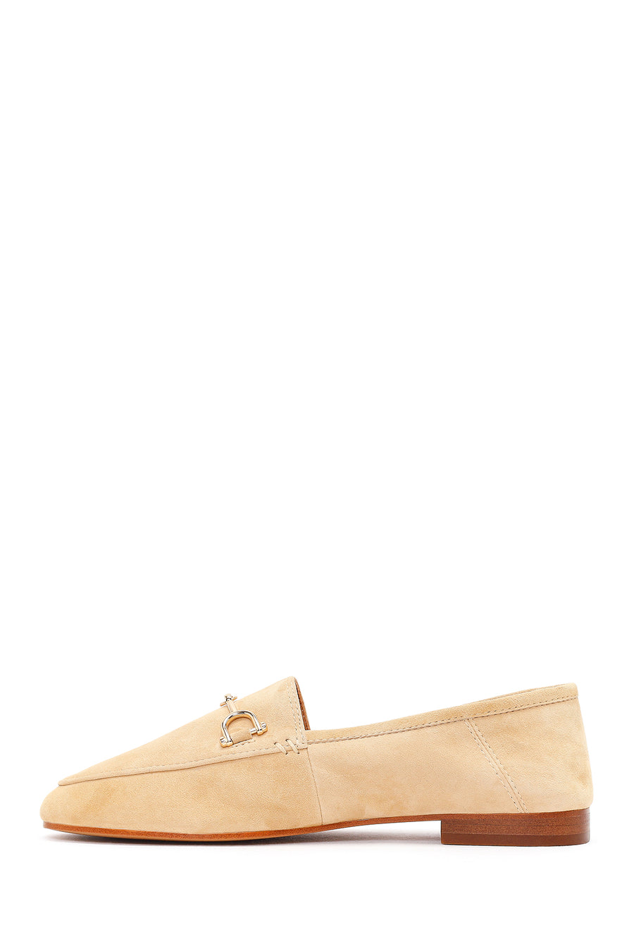 Women's Beige Buckle Suede Leather Loafer