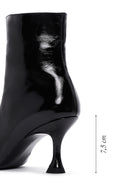 Women's Black Patent Leather Thin Heeled Boots | Derimod