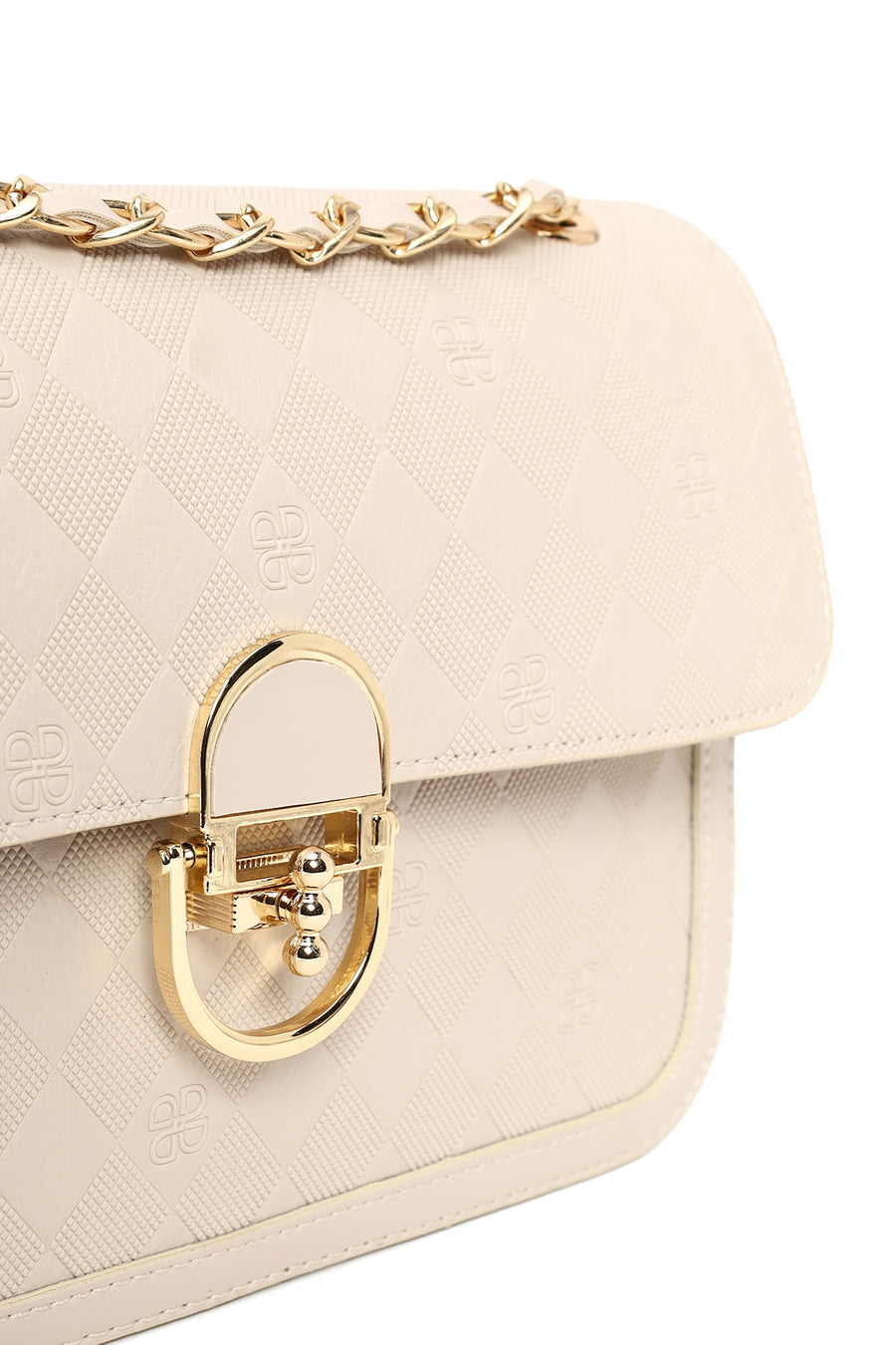 Woman Cream Chain Strap Printed Crossbody Bag