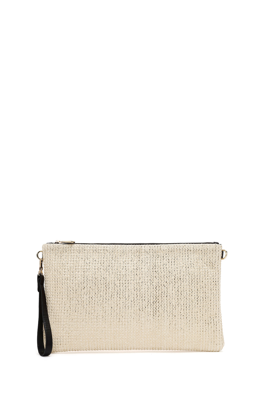 Women's Gold Long Chain Strap Straw Clutch Bag